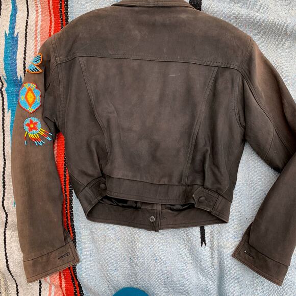 VINTAGE BILLY MARTIN LAMB LEATHER AVIATOR BOMBER FLIGHT JACKET W/ BEADED PATCHES - Picture 3 of 10